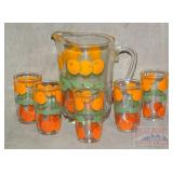 Vintage Juice Pitcher & 5 Glasses.