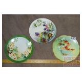 3 Vintage Hand Painted Porcelain Plates.