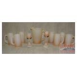 Pink Satin Glass, Pitcher, Glasses & Candles.