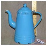 Neat Vintage Blue Enamel Coffee Pot.