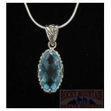 Brilliant Blue Topaz & Sterling Pendant.