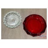 Large Lead Crystal & Ruby Glass Ash Trays.