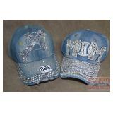 2 Rhinestone Decorated Denim Caps, One Size.