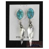 E. Yazzie Signed Sterling & Turquoise Earrings.