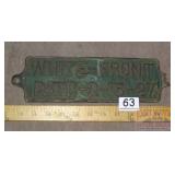 Neat Vintage Cast Iron White-Front Plaque.