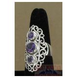 Sterling Silver Filigree & Amethyst Dress Ring, 9.