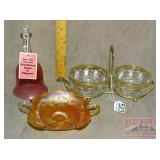 Carnival Glass, Cranberry Glass & Condiment Bowls.