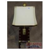 Nice Wood W/ Brass Accents Oriental Table Lamp.