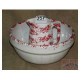 Spongeware Style Pottery Pitche & Bowl.