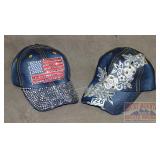 2 Rhinestone Decorated Denim Caps, One Size.