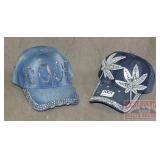 2 Rhinestone Decorated Denim Caps, One Size.