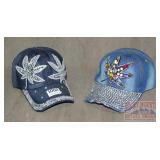 2 Rhinestone Decorated Denim Caps, One Size.