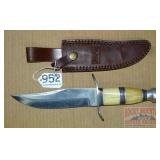 11" Bowie Style Knife W/ Bone Handle & Sheath.