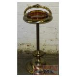 Vintage Brass Smoke Stand W/ Amber Ashtray.
