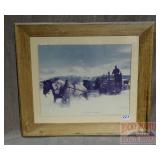 Horses in Snow Vintage Framed Photograph.