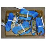 4 New Blue 2'X16' Ratcheting Tie Downs W/ J-Hooks.