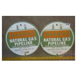 2 Natural Gas Round Tin Signs.