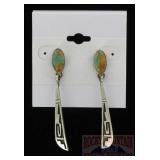 Signed & Carved Sterling & Turquoise Earrings.