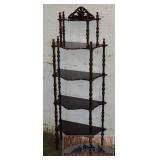 Mahogany Finish Etagere W/ Carved Crown.