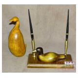 Wood Duck Figure & Duck Pen Holder.