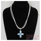 Sterling & Larimar Pendant W/ 18' Pearl Necklace.