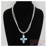 Sterling & Larimar Pendant W/ 18" Pearl Necklace.