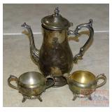 Silverplate Tea Pot W/ Cream & Sugar.