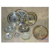 Assorted Silverplate Trays, Divided Dish & More.