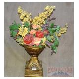 Fancy Composition Urn W/ Faux Flowers.