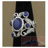 Carved Sterling & Mine Cut Sapphire Dress Ring, 8.