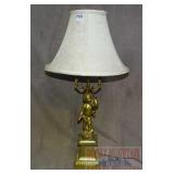 Large Brass Cupid Lamp W/ Shade.