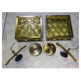 2 Mid Century Brass & Glass Square Light Shades.