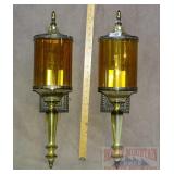 Cool Pair Of Mid-Century Amber Glass Sconces.