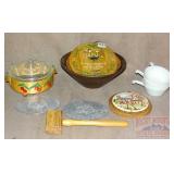 Wood Bowl, Covered Dish W/ Stand, Soup Bowls