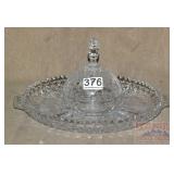 Lead Crystal Divided Tray W/ Center Lid.