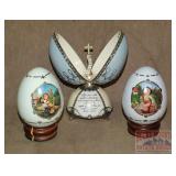 2 Hummel Porcelain Eggs & Egg W/ Cross.