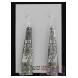 Native American Etched Sterling Drop Earrings.