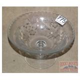 Vintage Etched Glass Pedestal Bowl.