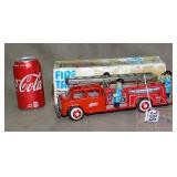 Neat Vintage Tin Litho Friction Fire Truck W/ Box.