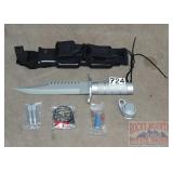 Survival Knife W/ Sheath, Compass & More.