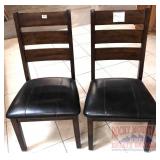 2 New Ladder Back Chairs W/ Leather Upholstery.