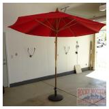 Nice Red Patio Umbrella W/ Stand.