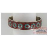 Coral, Turquoise & German Silver Inlaid Bangle