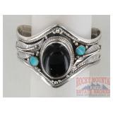 Polished German Silver Onyx & Turquoise Cuff