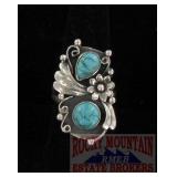 Native Am. Style Sterling & Turquoise Ring, 9.5