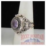 Fancy Sterling Silver & Amethyst Locket Ring