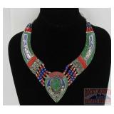 Native Am. Inlaid German Silver Choker.