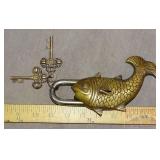 Large Cast Brass Fish Garden Gate Padlock.