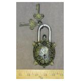 Large Cast Brass Turtle Garden Gate Padlock.