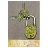 Large Cast Brass Figural Garden Gate Padlock.